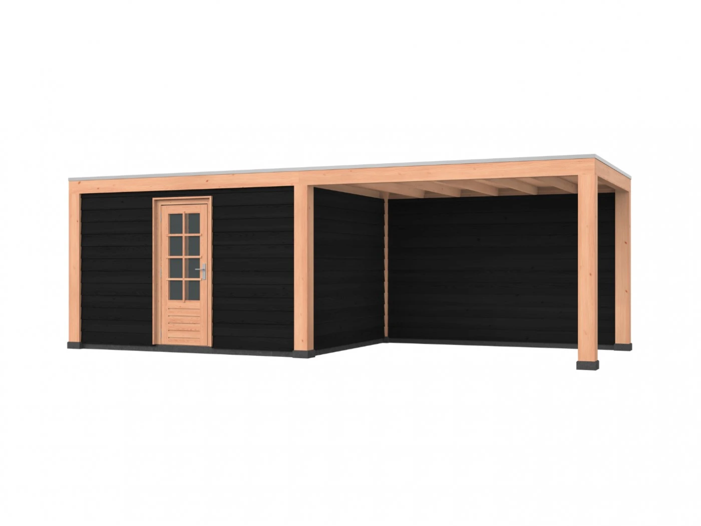 Douglas overkapping, 750 x 300, met achterwand en schuur, Westwood Robuust zwart - Afbeelding 1